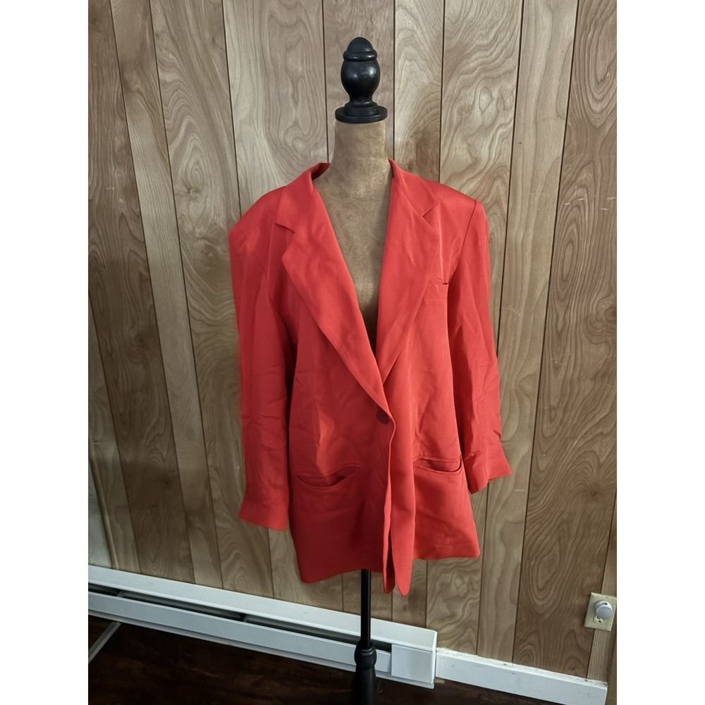 Spenser Jeremy Women's Red Blazer Size 12 Single Button Closure 100% Silk